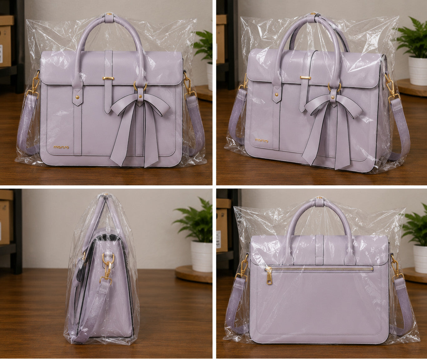 Women's PU Leather Laptop Bag Convertible Backpack Bowknot