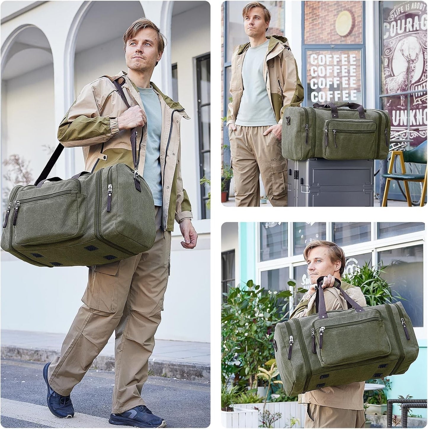 Men's Expandable Canvas Travel Duffel Bag Carry On Gym