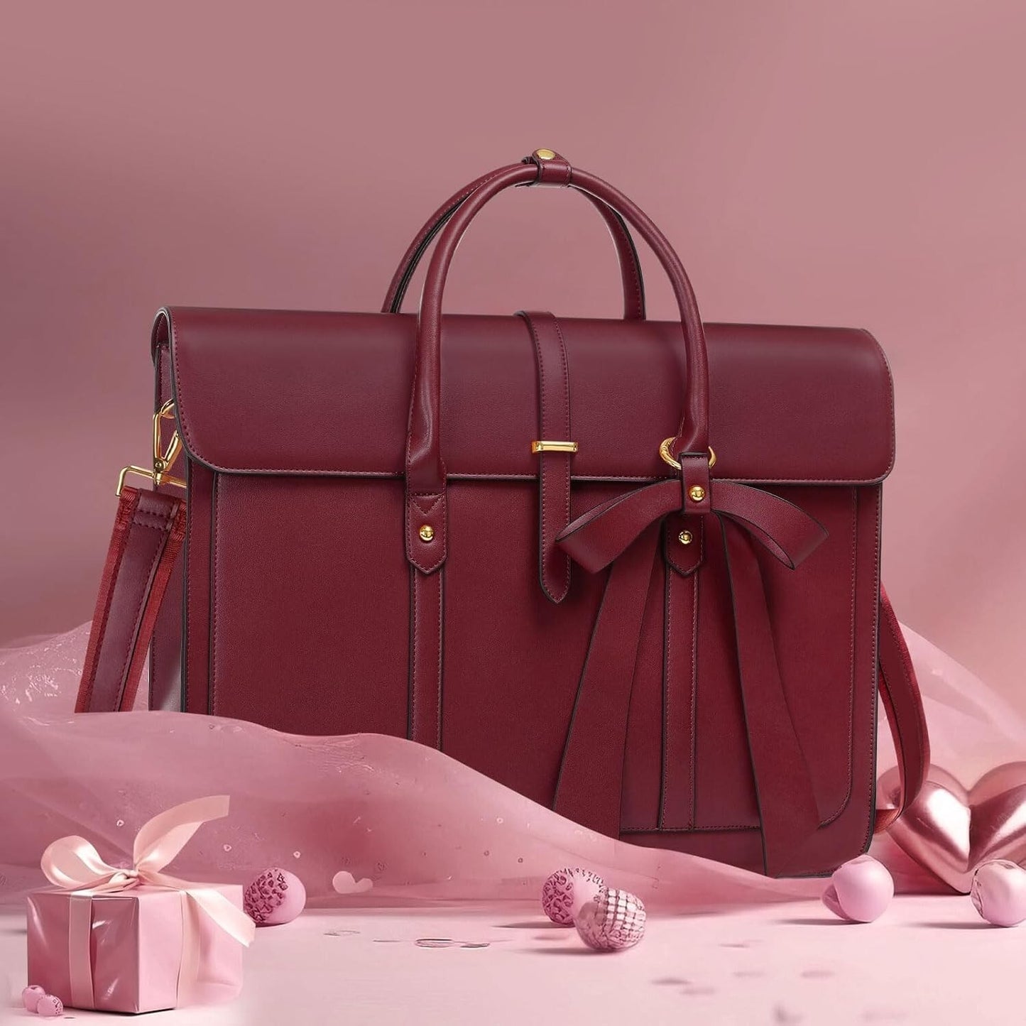 Women's PU Leather Laptop Bag Convertible Backpack Bowknot