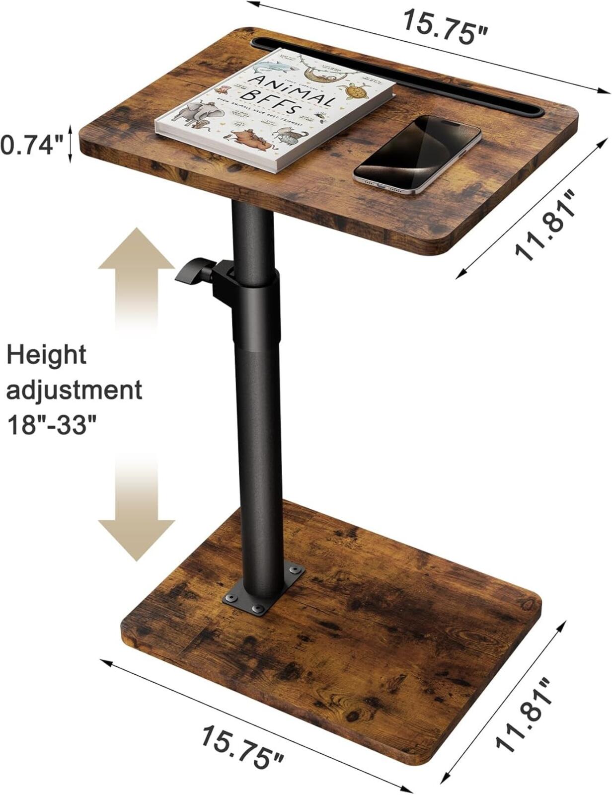 360° Swivel Adjustable Sofa Arm Tray Table Rustic Side Table