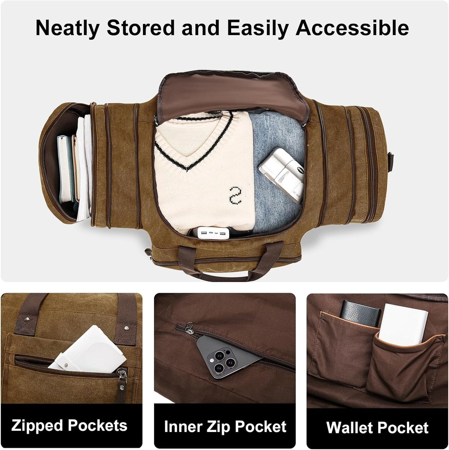 Men's Expandable Canvas Travel Duffel Bag Carry On Gym