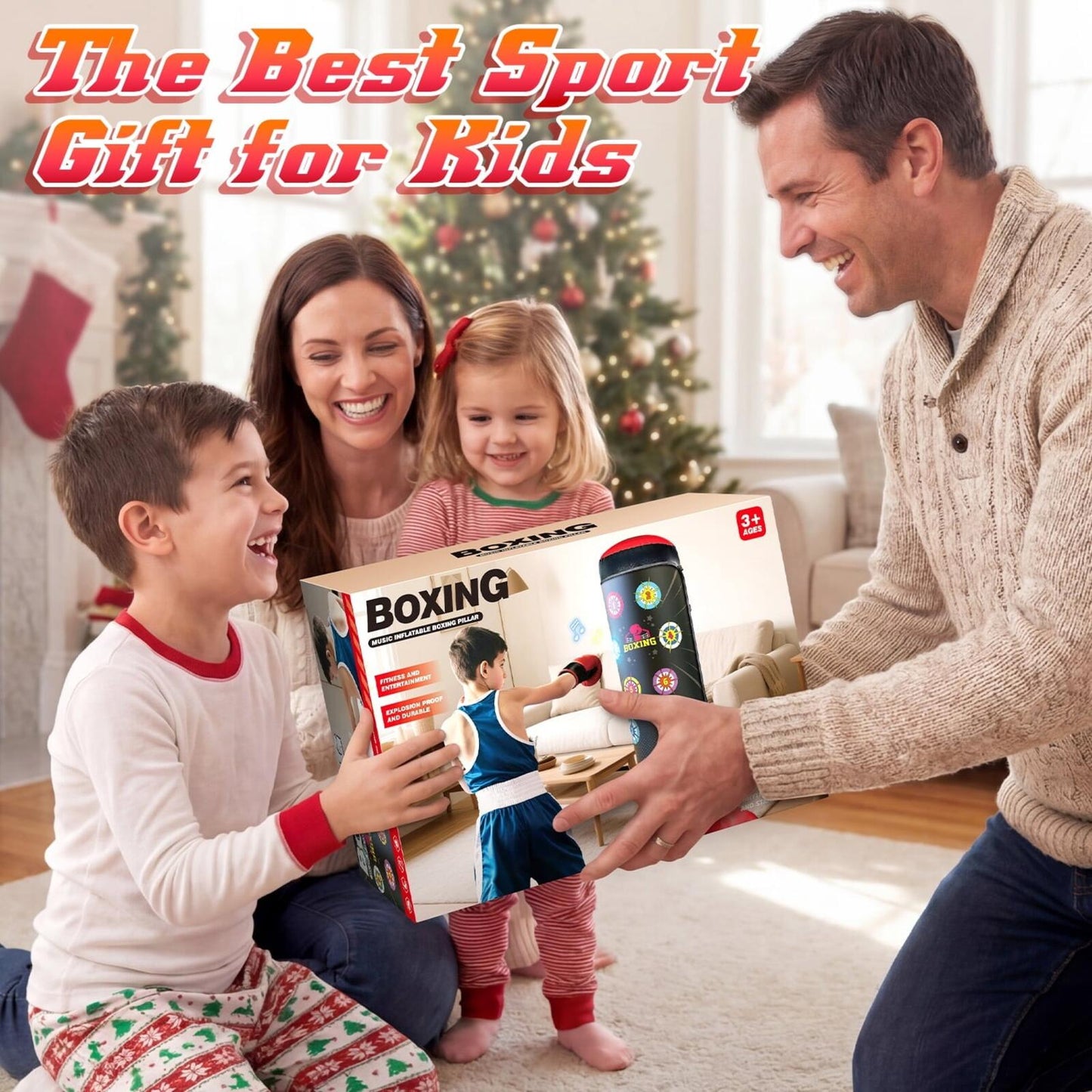Punching Bag for Kids, 60 Inch Inflatable Boxing Bag with Gloves, 4 Game Modes,