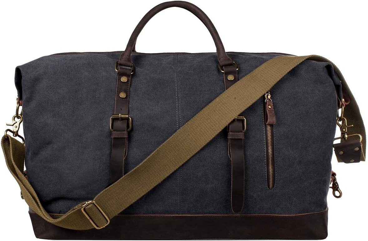Men's Canvas Travel Duffel Bag Leather Carry On Weekender