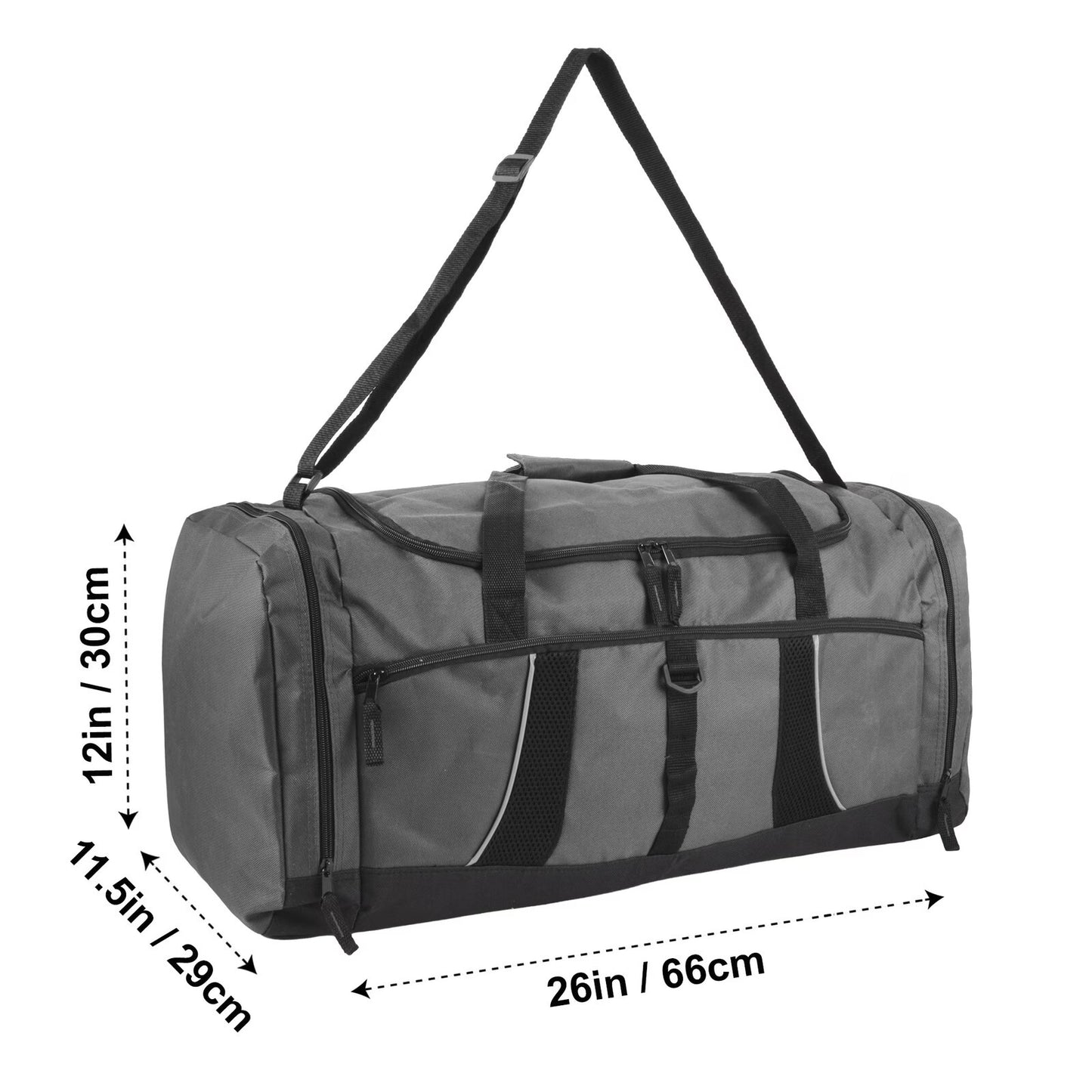 26 Inch 79L Duffel Bag Travel Gym Sports Shoulder Strap Gray