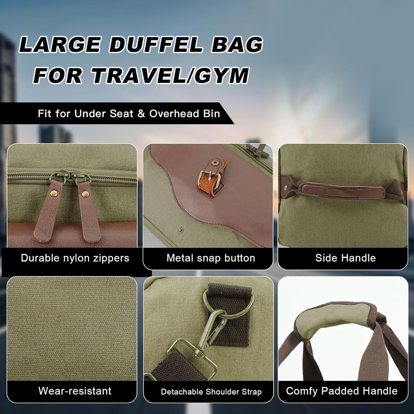 22L Lightweight Canvas Travel Duffle Bag Overnight Carry On