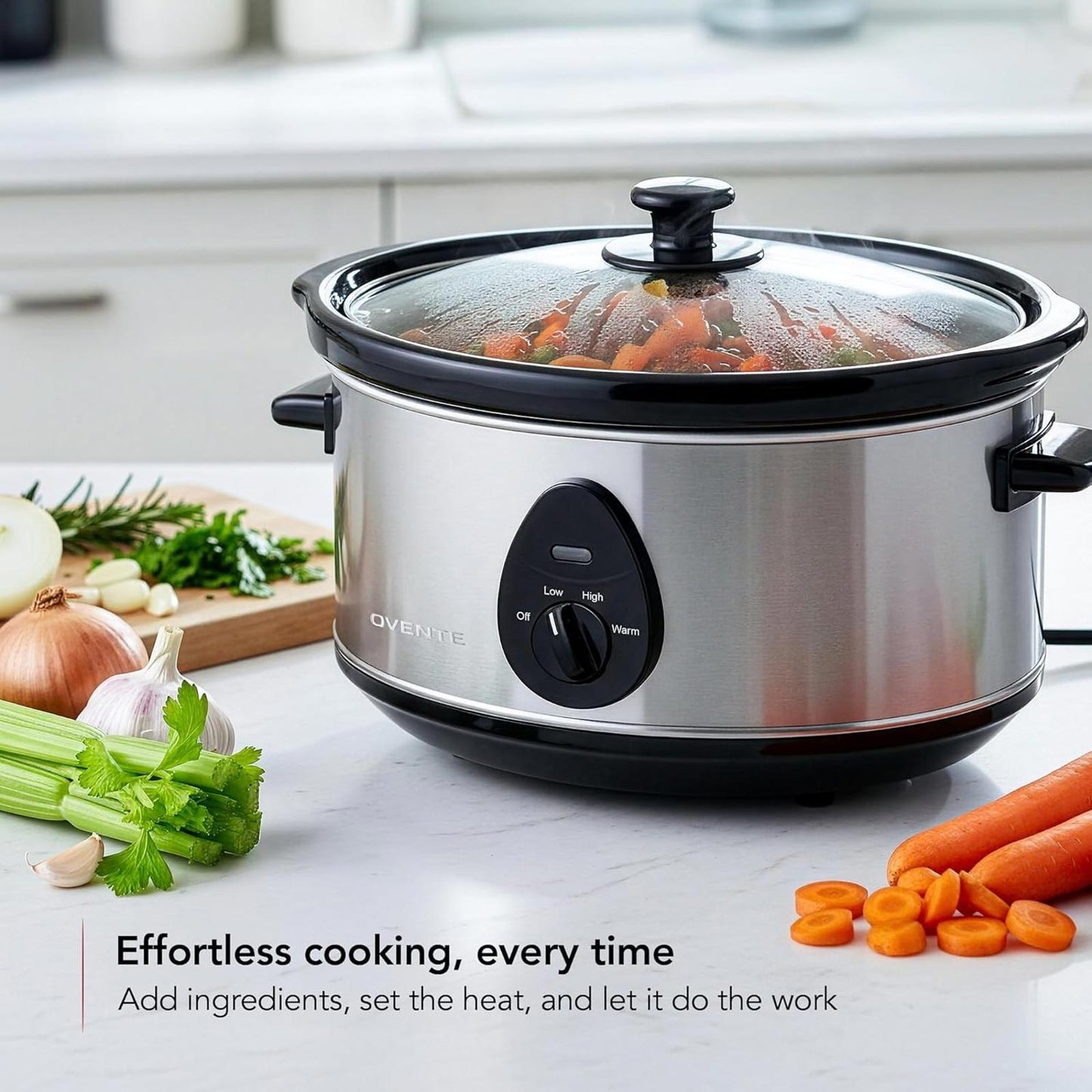 3.7Qt Electric Slow Cooker Stainless Steel Non-Stick Dishwasher Safe Silver