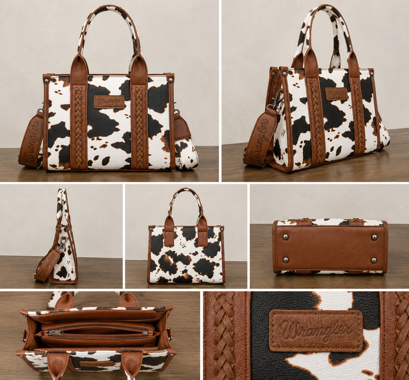 Women’s Cow Print Tote Bag Purse with Signature Strap