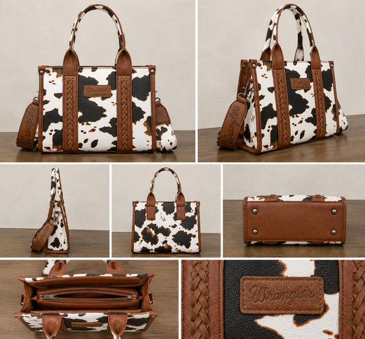 Women’s Cow Print Tote Bag Purse with Signature Strap