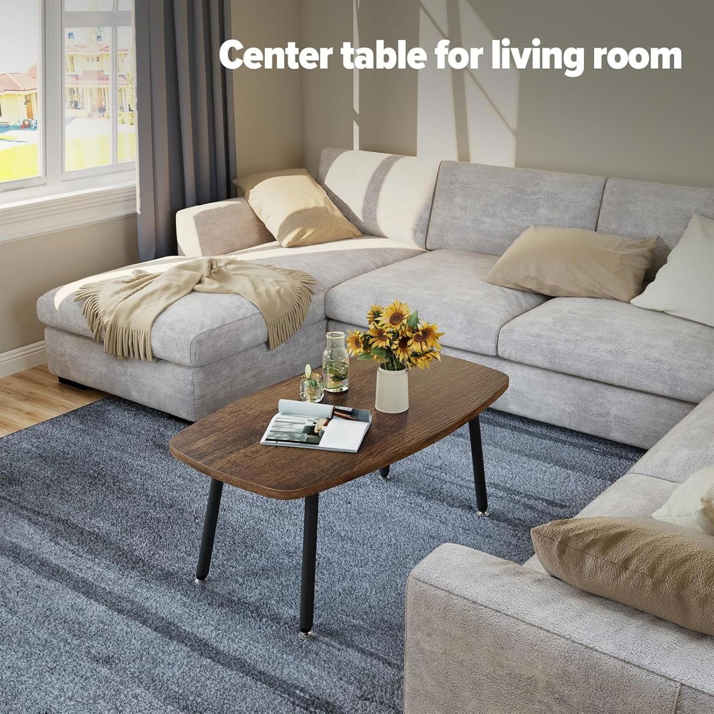 Brown Folding Coffee Table 39.3" Portable Rectangular Living Room Table