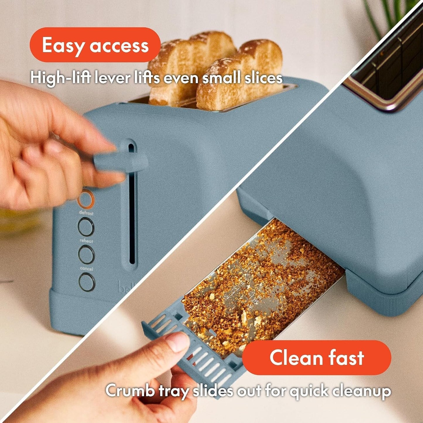 2 Slice Toaster 900W 6 Shade Bagel Crumb Tray Surf