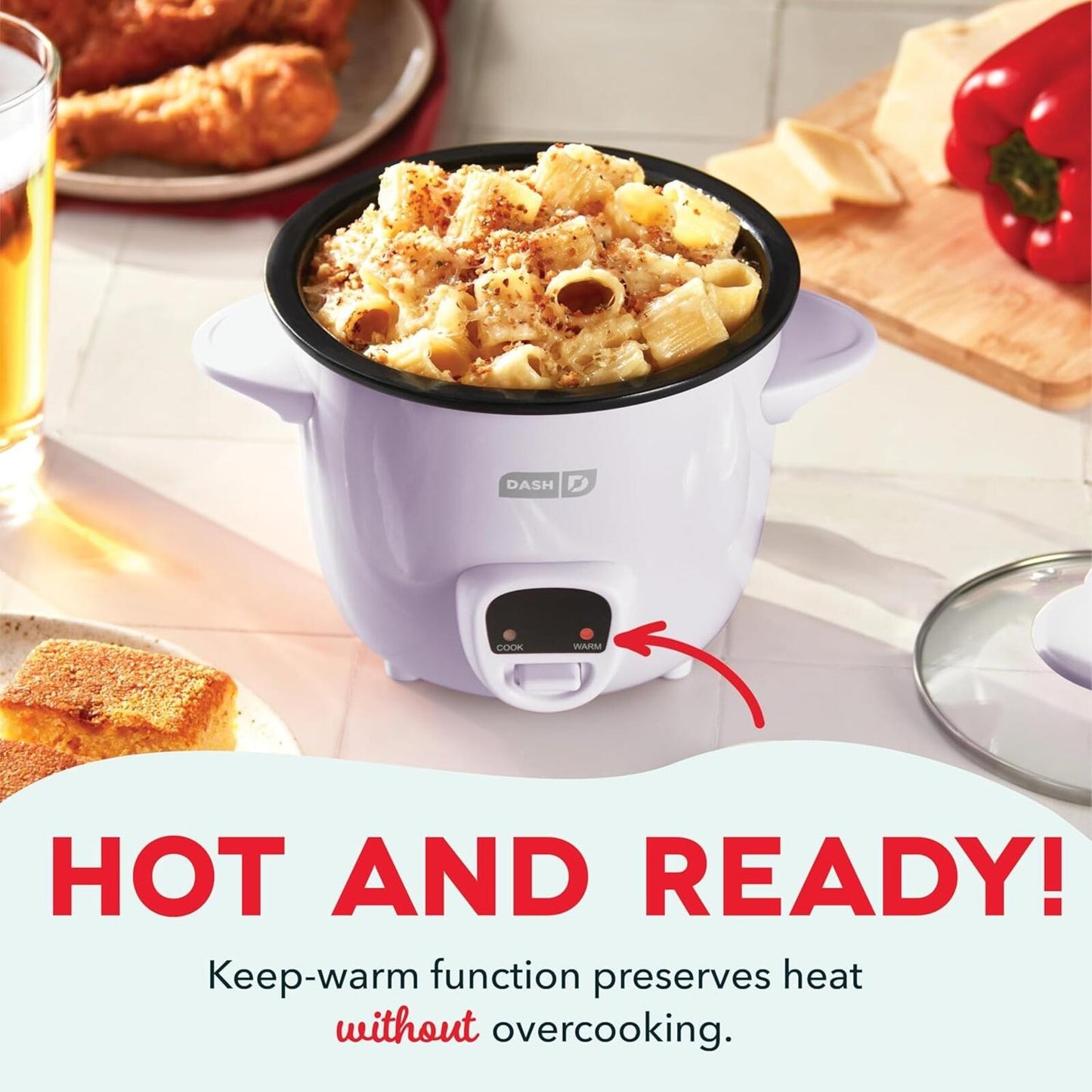 Mini Rice Cooker 2 Cup Steamer Nonstick Pot Keep Warm Function Lavender