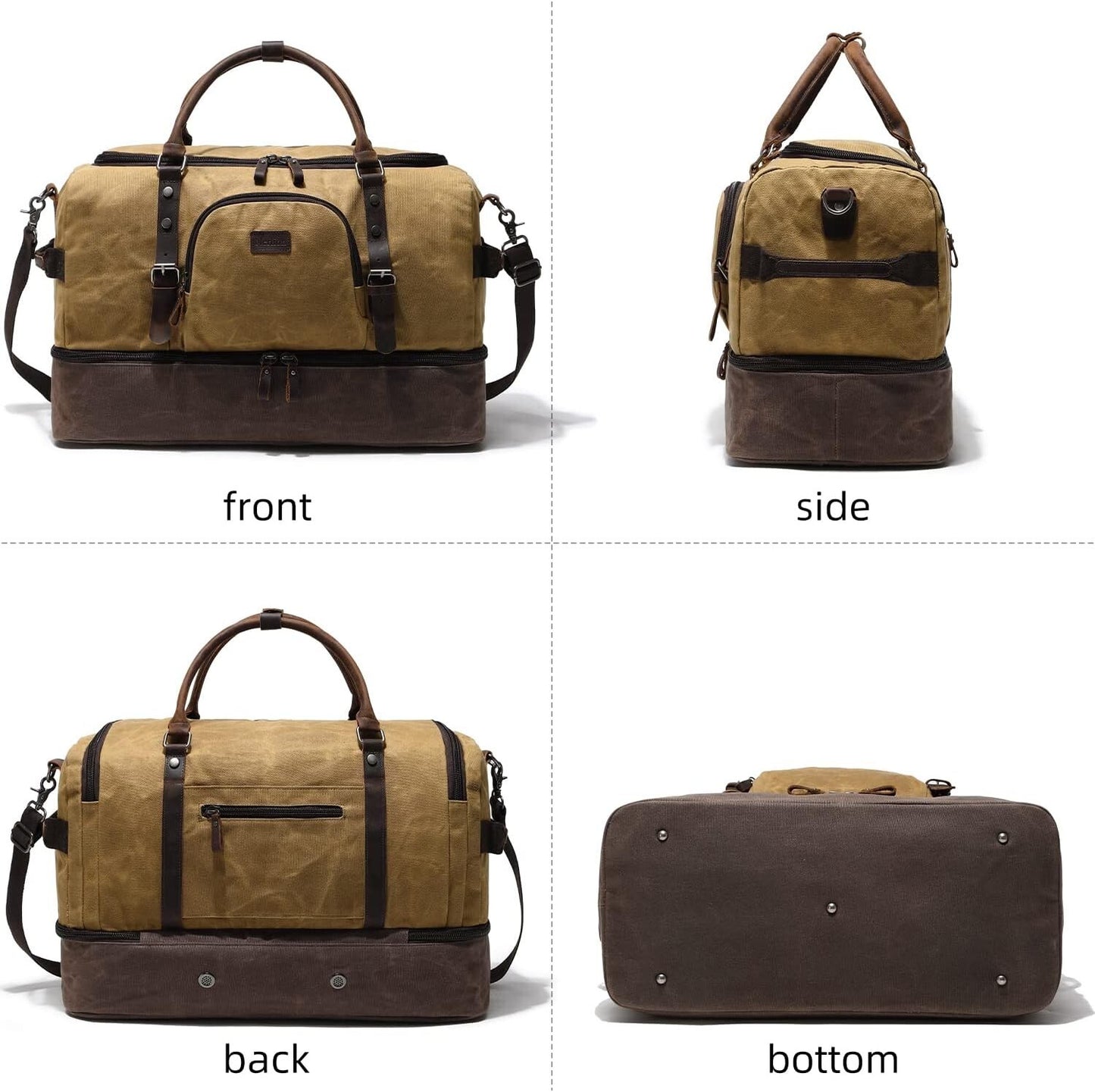 Nerlion Men's Canvas Leather Weekender Duffel Shoe Bag Brown