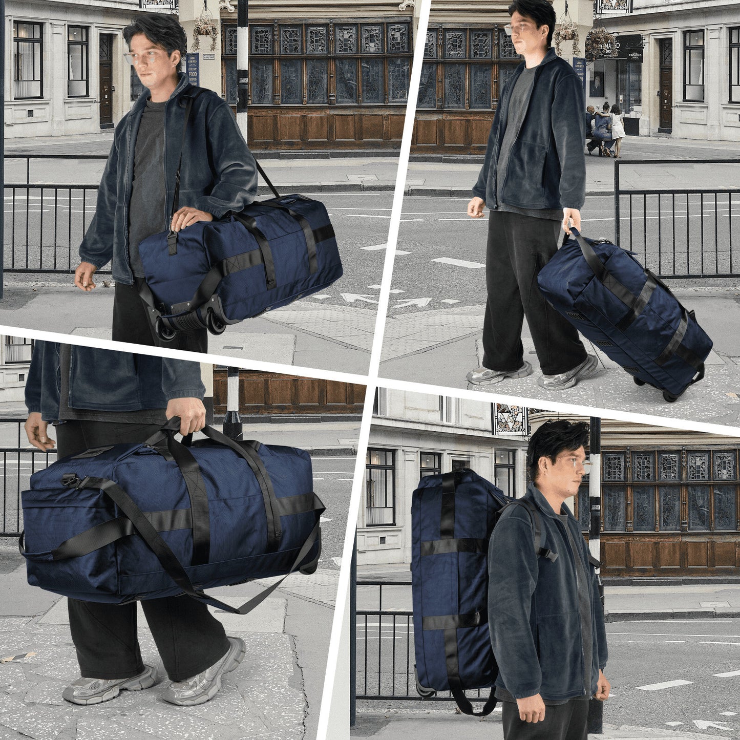 34 Inch Rolling Duffel Bag 90L Travel Camping Sports Blue
