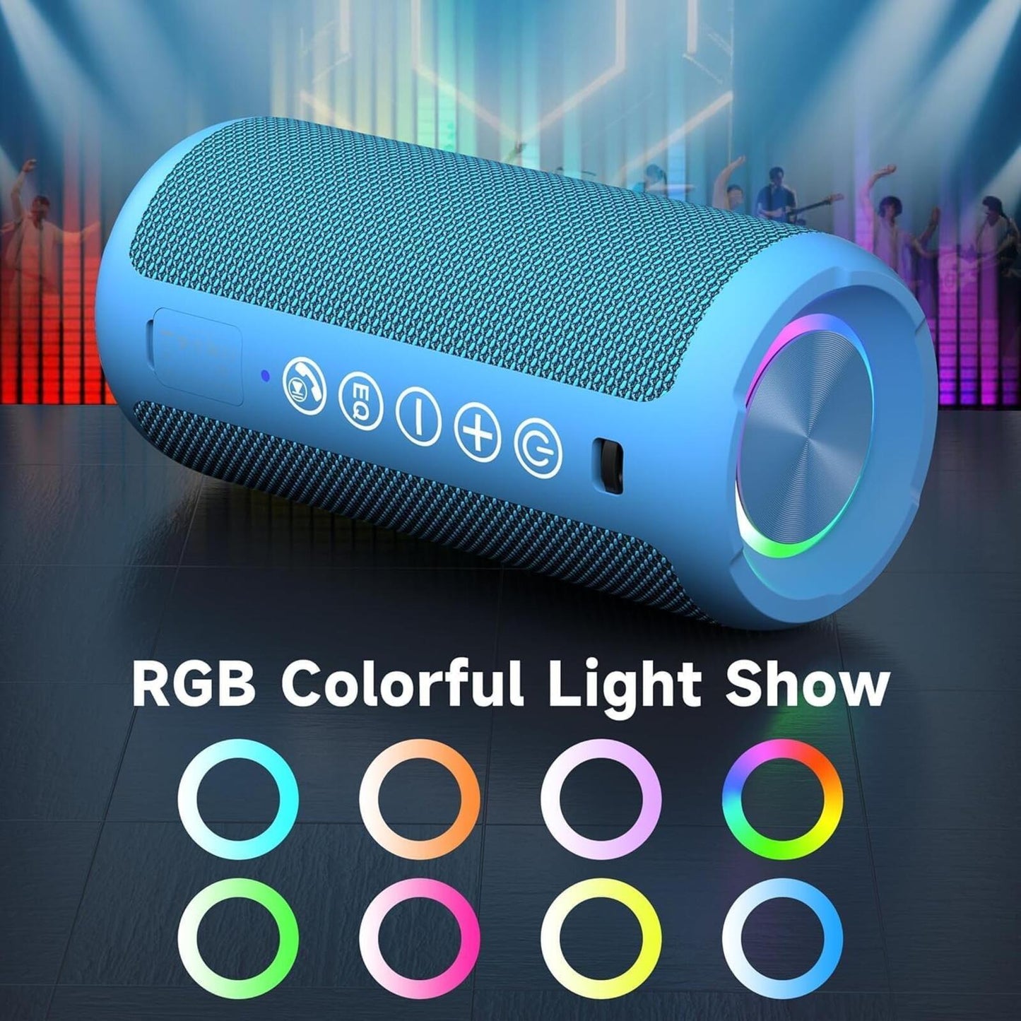 24W Bluetooth Speaker, IPX7 Waterproof, Deep Bass, RGB Lights, 30H Playtime