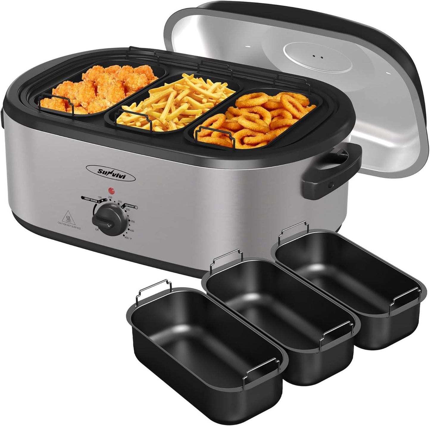 Electric Roaster Oven, Roaster with Removable 3-Bin Buffet Server, 20 QT Turkey