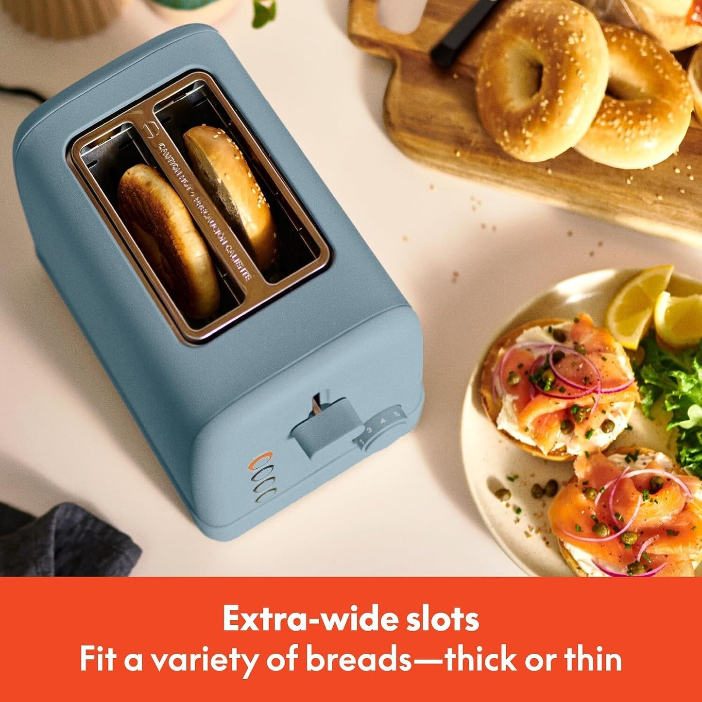 2 Slice Toaster 900W 6 Shade Bagel Crumb Tray Surf