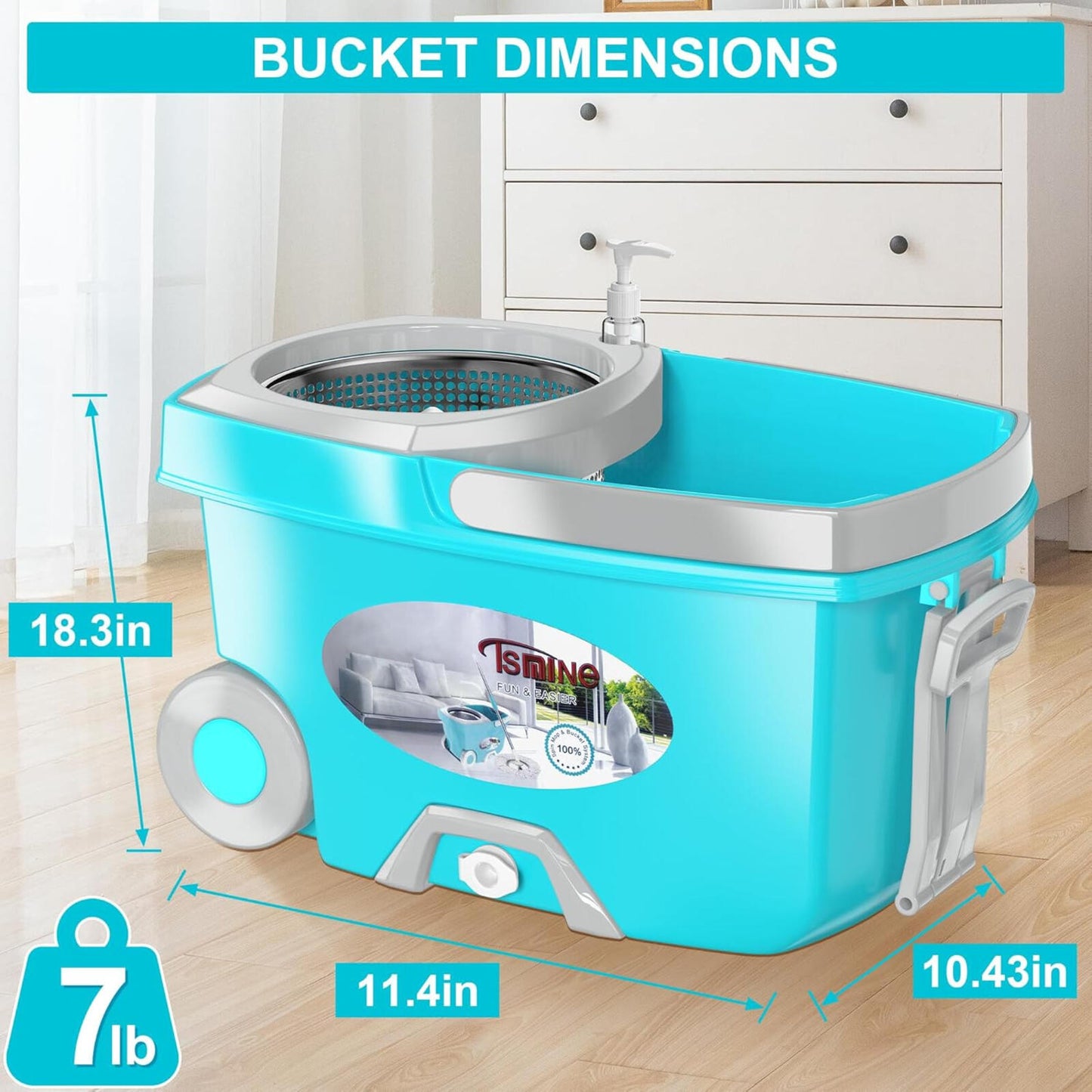 Funclean Spin Mop and Bucket,Mop and Bucket with Wringer Set for Home,360 Spinni