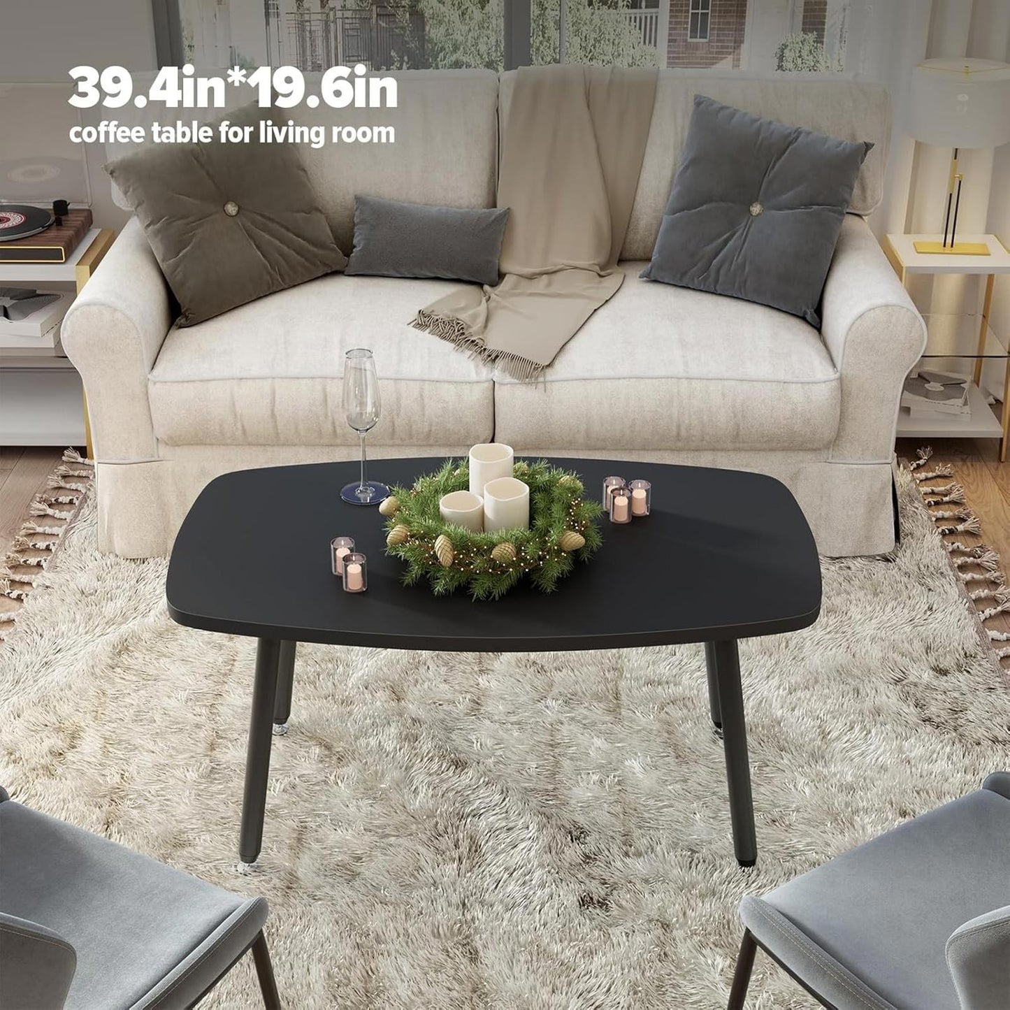 Black Rectangular Folding Coffee Table, Portable Design, 39.3"