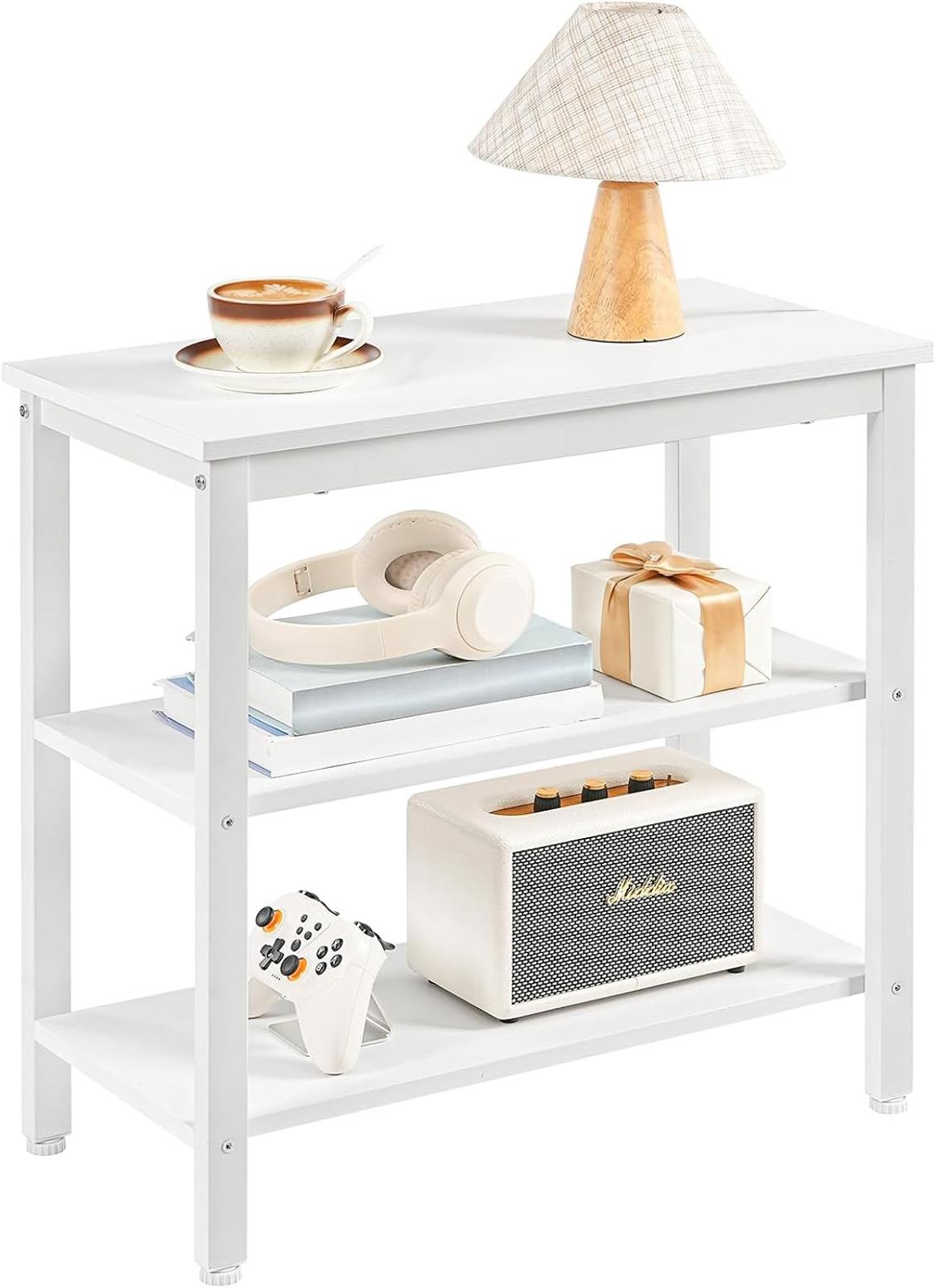 Rustic 3-Tier End Table Nightstand Narrow Side Table White