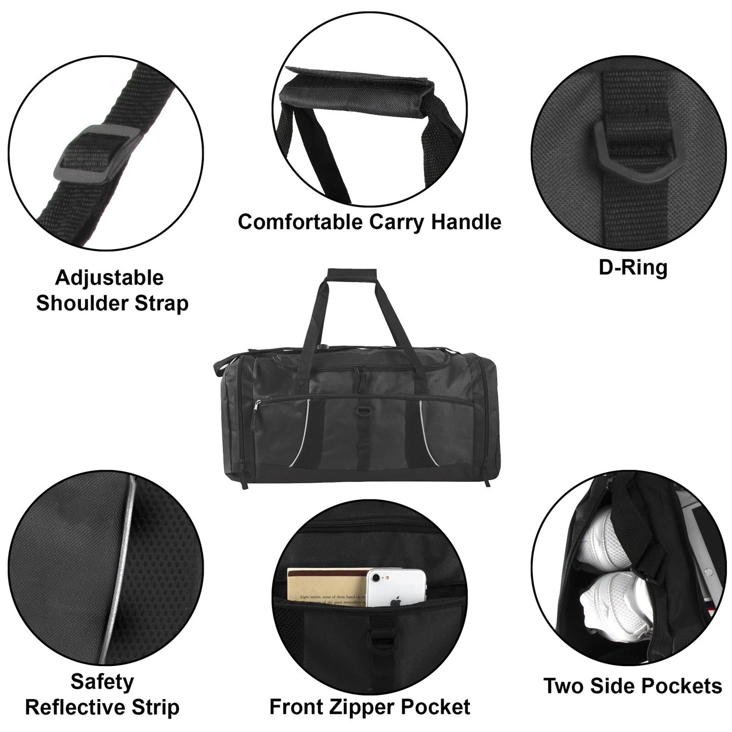 26 Inch 79L Duffel Bag Travel Gym Sports Shoulder Strap Black
