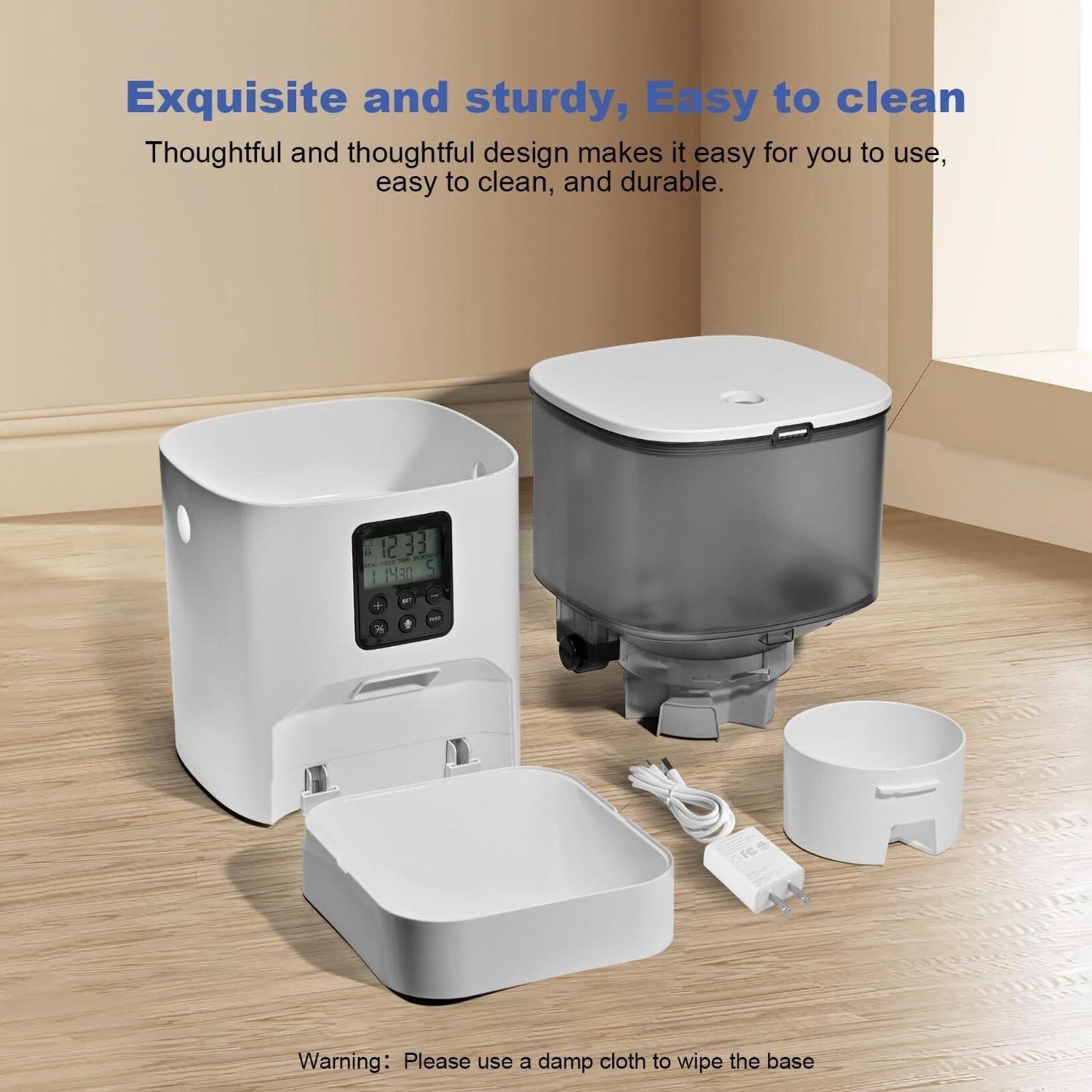 Automatic Cat Feeder, Food Dispenser with 10s Voice Recorder