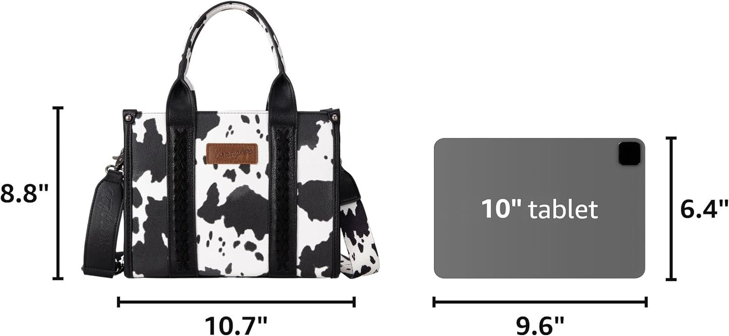 Women's Cow Print Tote Bag Purse with Signature Strap
