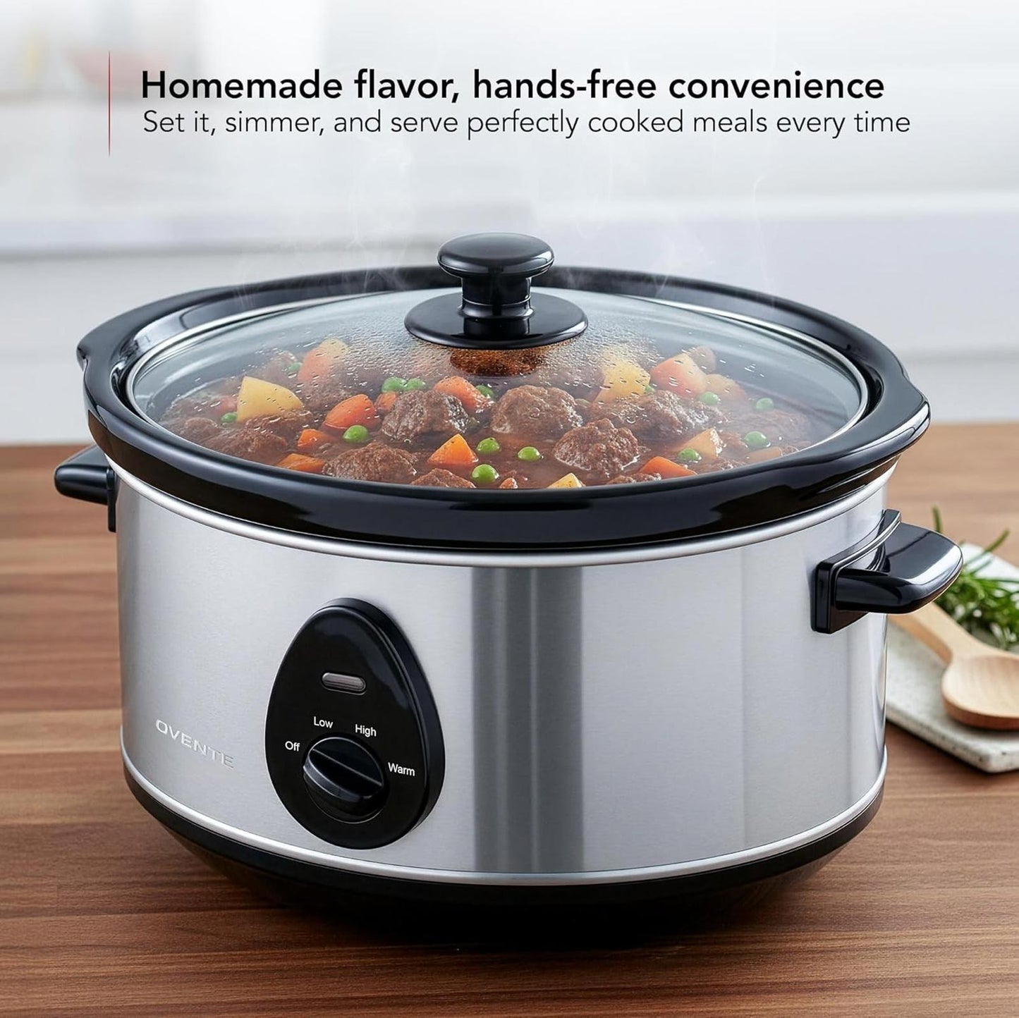 3.7Qt Electric Slow Cooker Stainless Steel Non-Stick Dishwasher Safe Silver