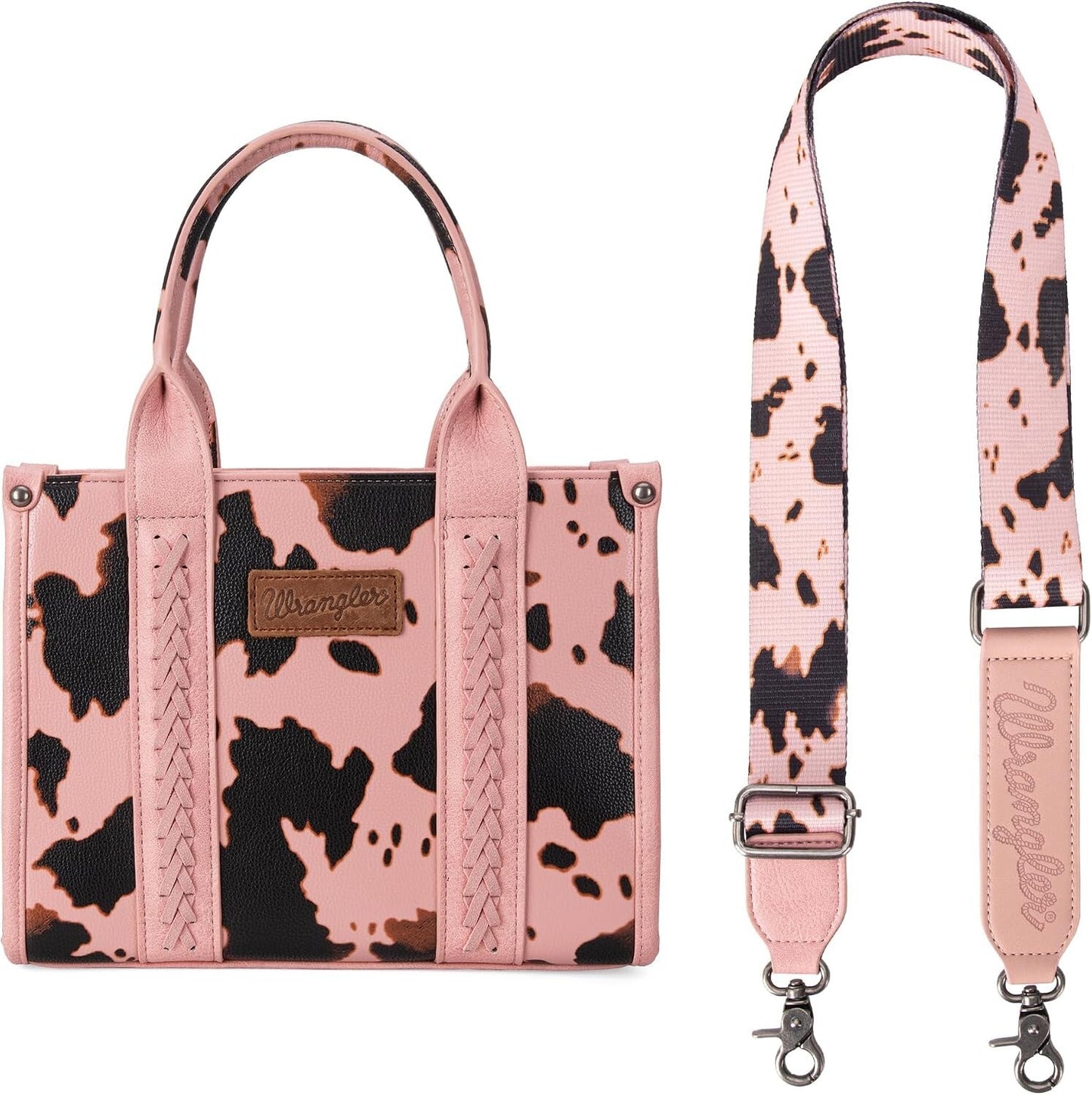 Women’s Cow Print Tote Bag Purse with Signature Strap