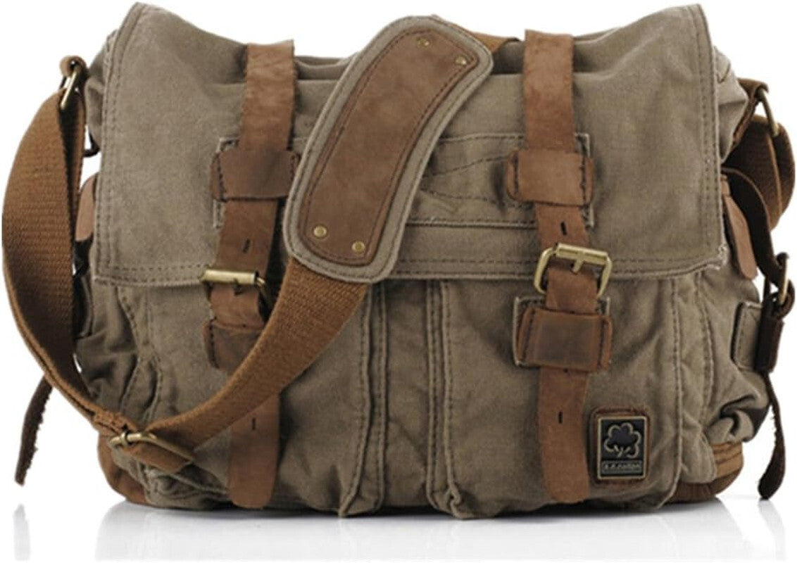 Vintage Leather Canvas Laptop Bag Messenger Bags Medium