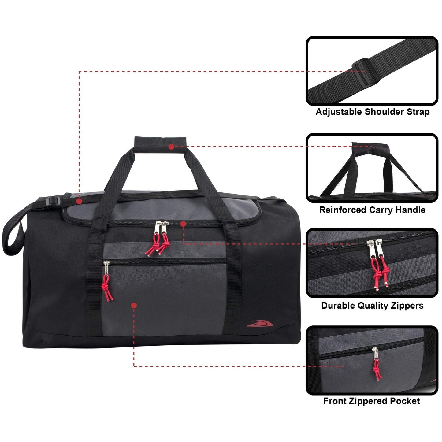 24 Inch Overnight Duffel Bag Travel Sports Gym Black Red