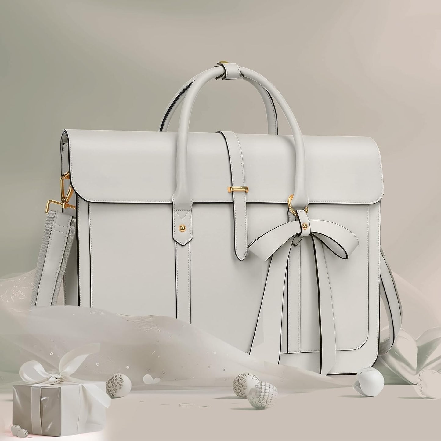 Women's PU Leather Laptop Bag Convertible Backpack Bowknot