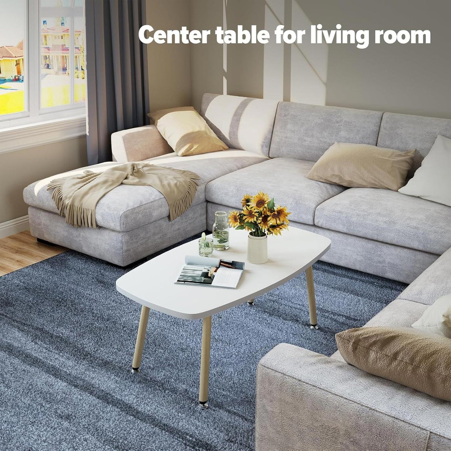 White Portable Folding Coffee Table, 39.3" Rectangular Living Room Table