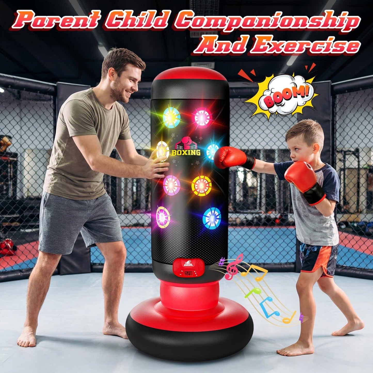 Punching Bag for Kids, 60 Inch Inflatable Boxing Bag with Gloves, 4 Game Modes,