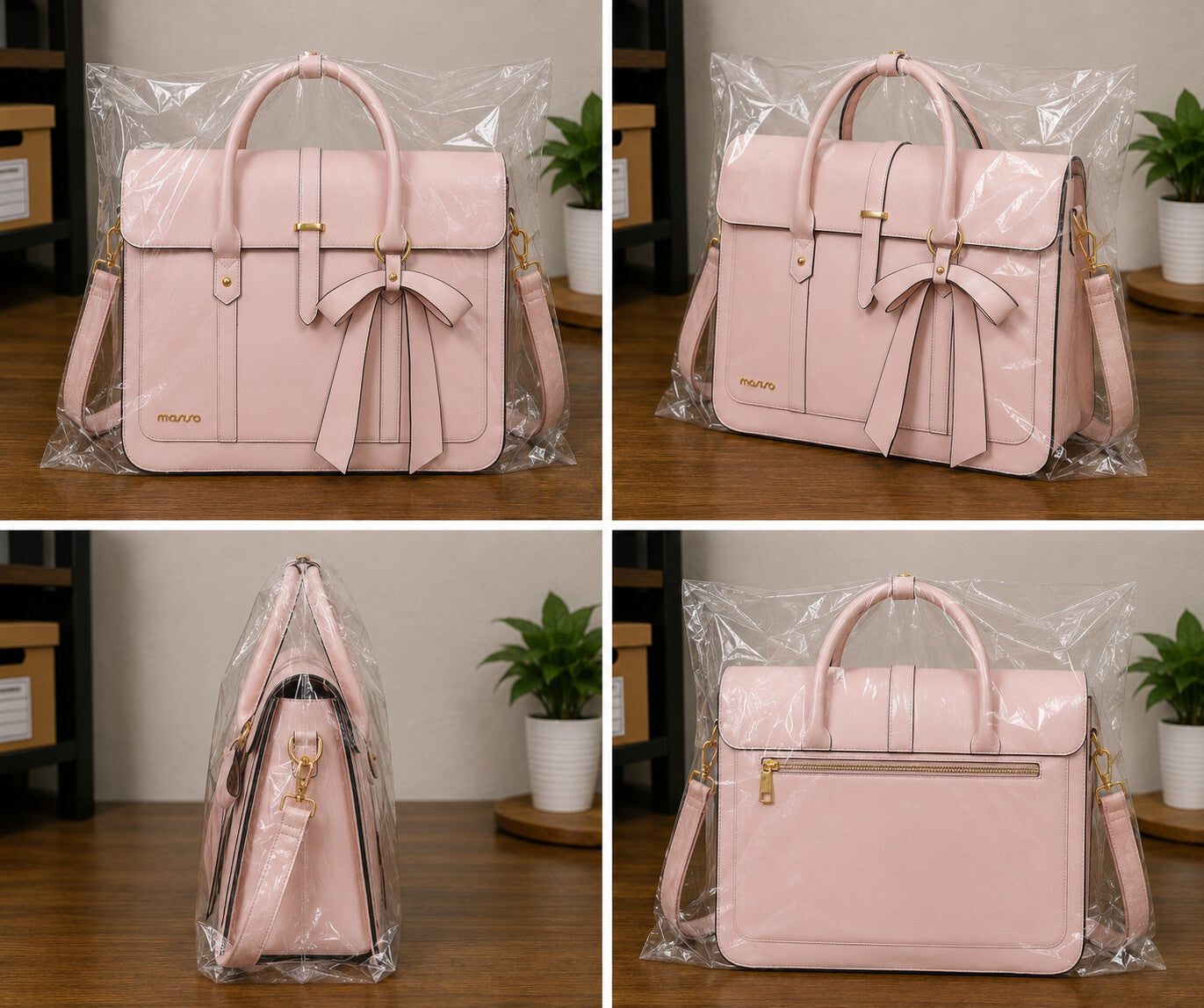 Women's PU Leather Laptop Bag Convertible Backpack Bowknot