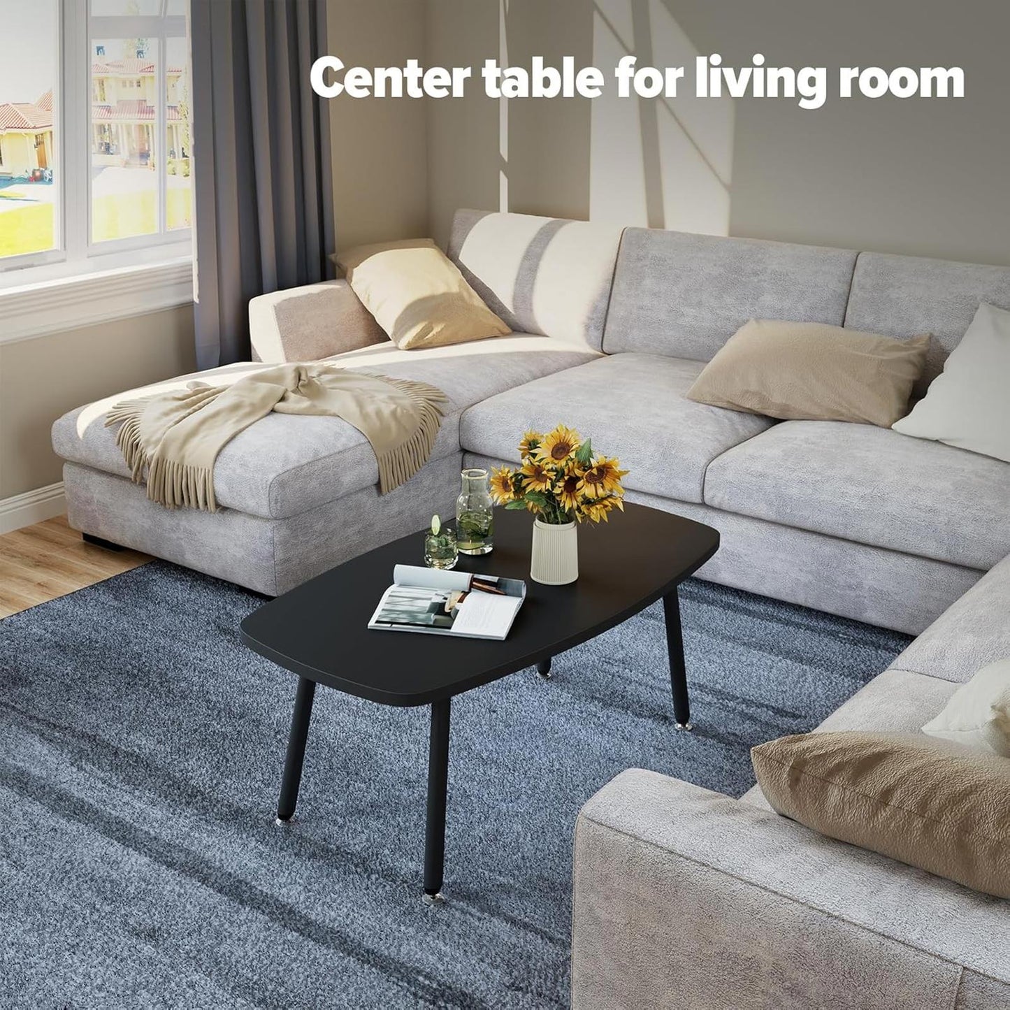 Black Rectangular Folding Coffee Table, Portable Design, 39.3"