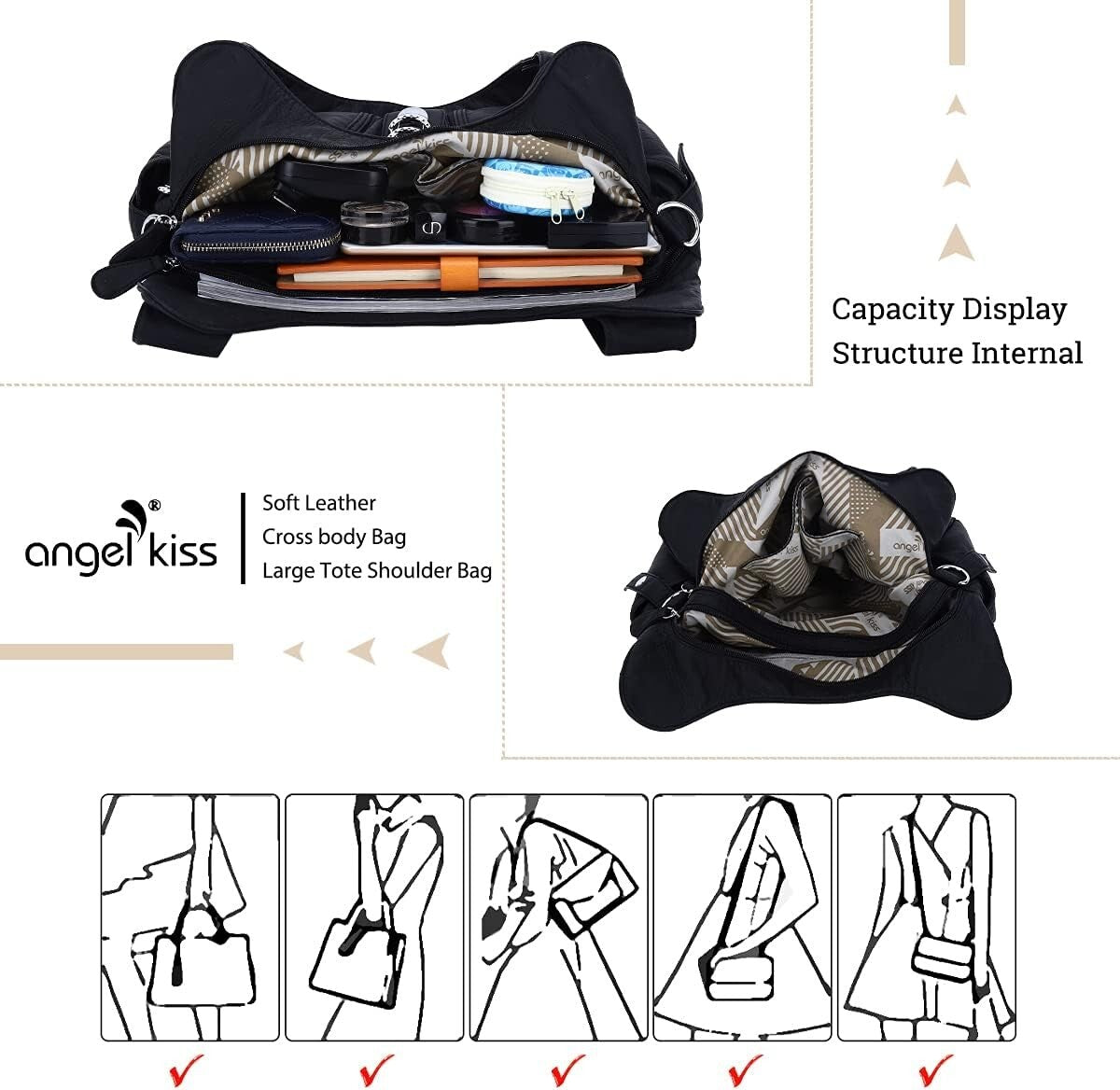 Angelkiss Women's Hobo Purse Handbag Daily Shoulder Bag