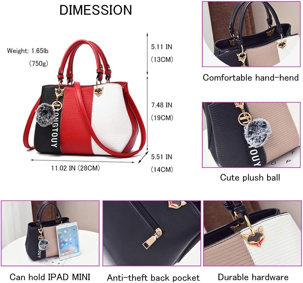Women's PU Leather Satchel Shoulder Tote Handbag Purse