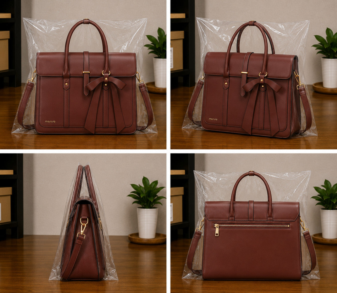 Women's PU Leather Laptop Bag Convertible Backpack Bowknot