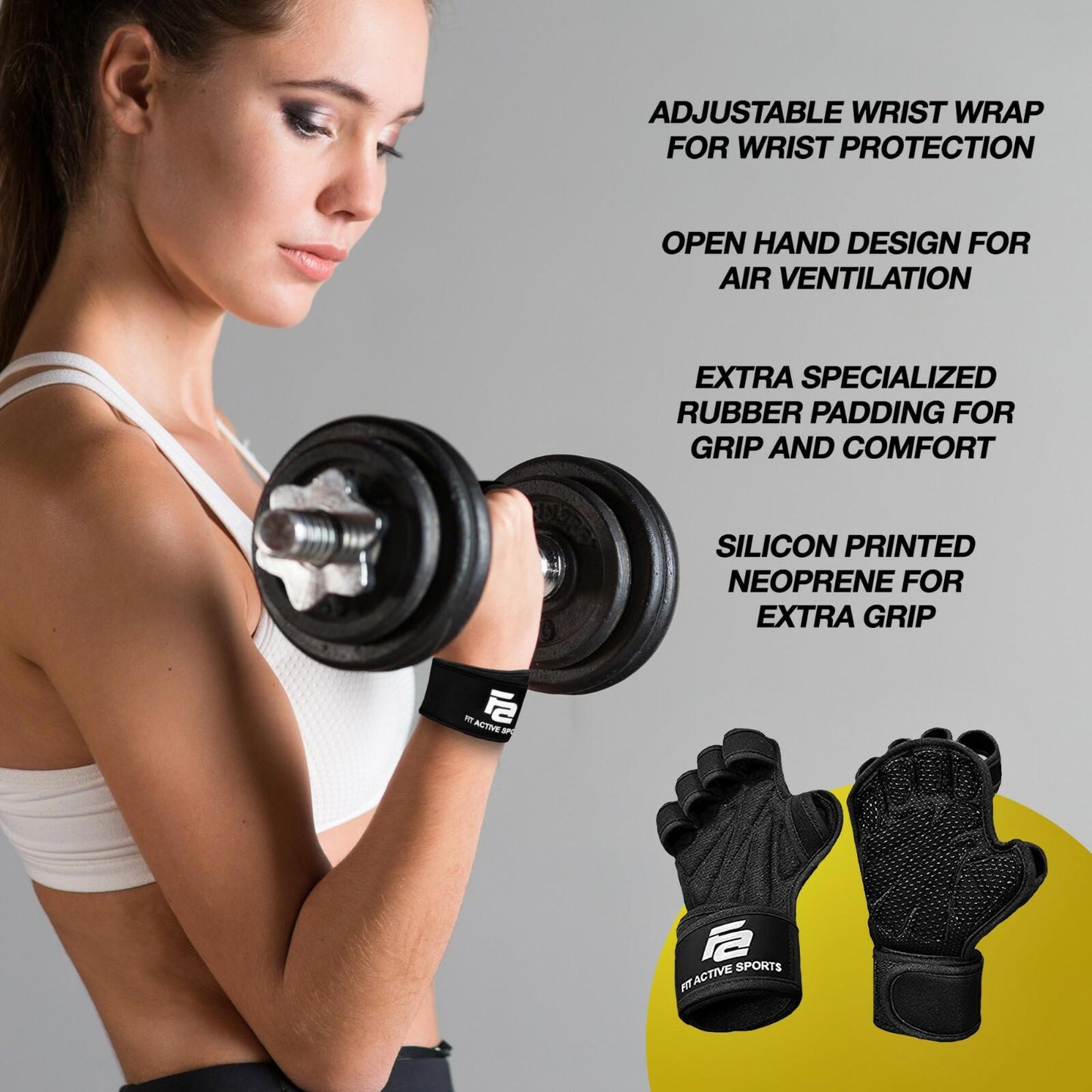Fit Active Sports Weight Lifting Workout Gloves With Wrist Wrap For Gym Training