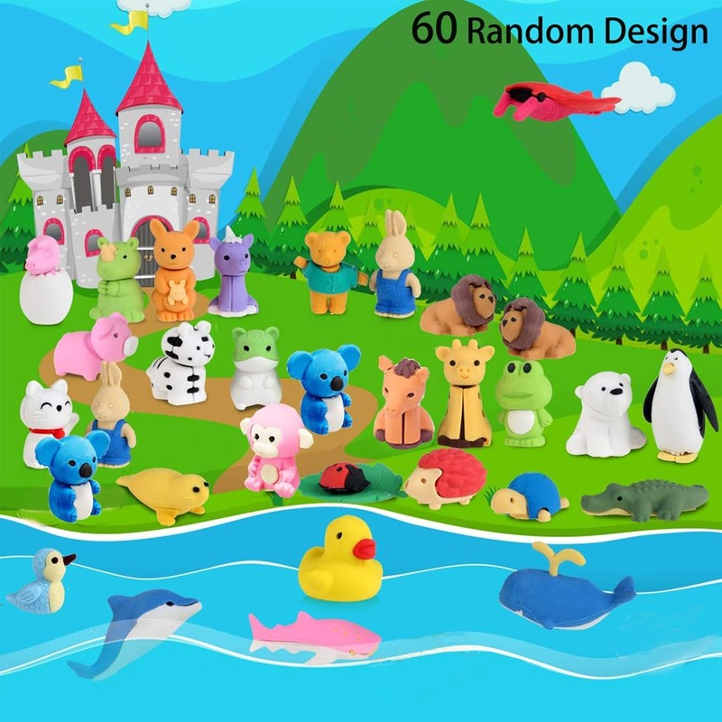 60Pcs Animal Erasers Desk Pets for Kids Animal Pencil Erasers Bulk Puzzle Eraser1