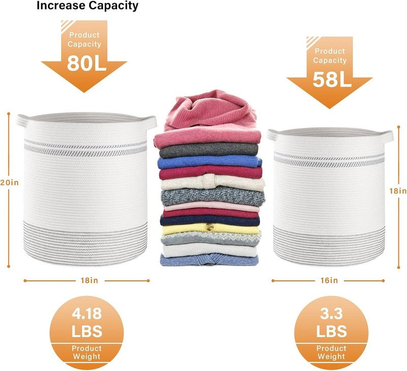 80L Laundry Hamper with Handles, Woven Storage Basket for Clothes, Light Grey3