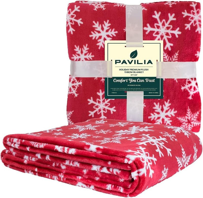 Christmas Throw Blanket Red White Snowflake Fleece Soft Warm Plush 50"x60"2