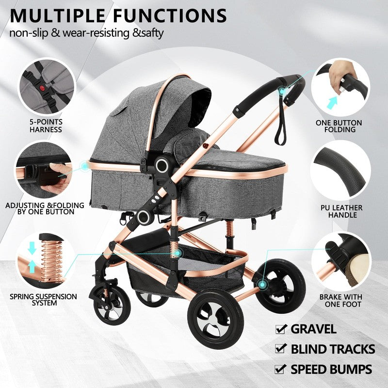 3-In-1 Convertible Baby Stroller with Big Seat and Adjustable Canopy, 24 Pound, 7