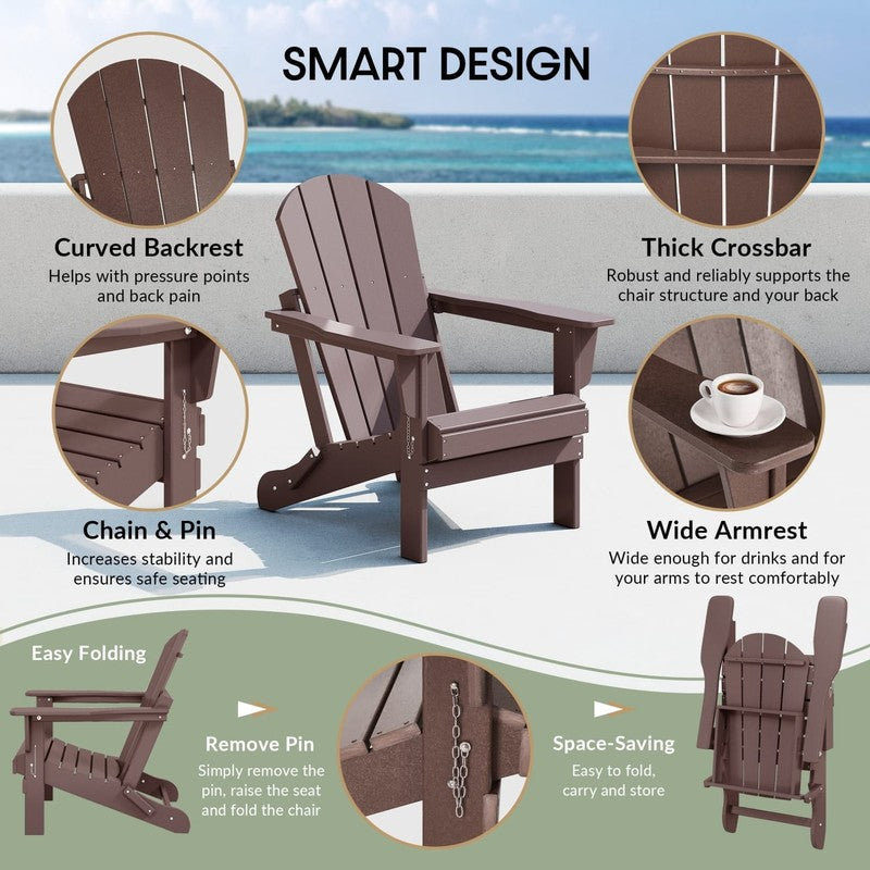 Malibu Outdoor Folding HDPE Adirondack Deck Chair - Patio & Outdoor Lounge, Weat7