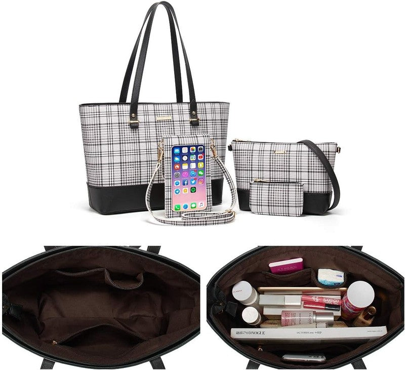 Women Fashion Synthetic Leather Handbag Set 4PCS Tote Shoulder Satchel Purse4