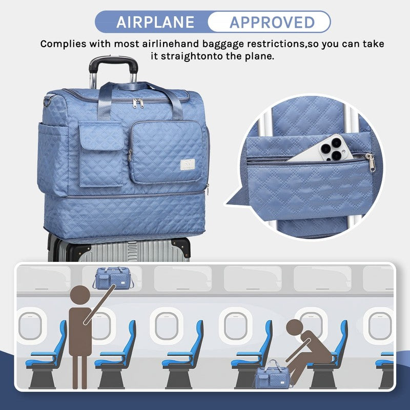 2-Piece Expandable Foldable Duffle Bag Set with Wet Pocket and Shoe Compartment,3