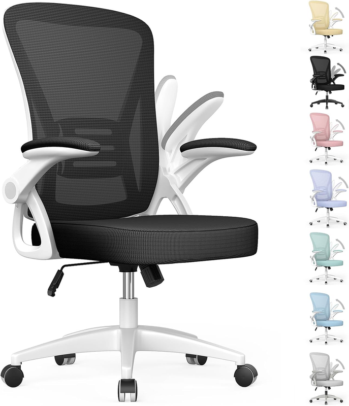 Ergonomic Mesh Office Chair Mid Back Desk Chair Flip Up Arms White0