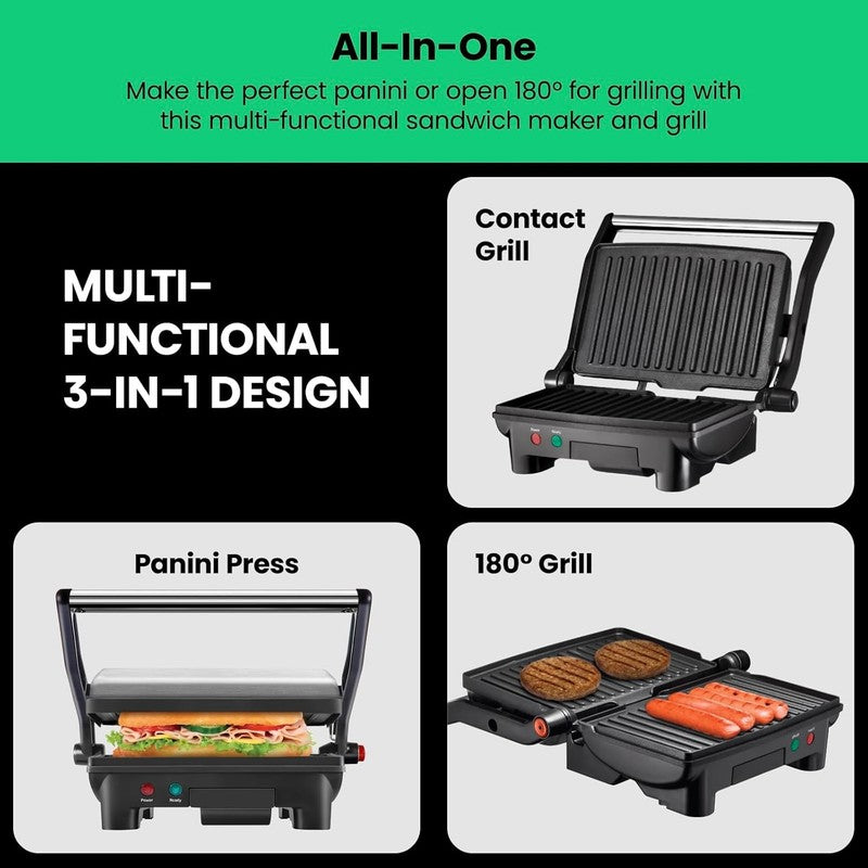 Electric Panini Press Grill Sandwich Maker Nonstick 180° Stainless Steel Black2