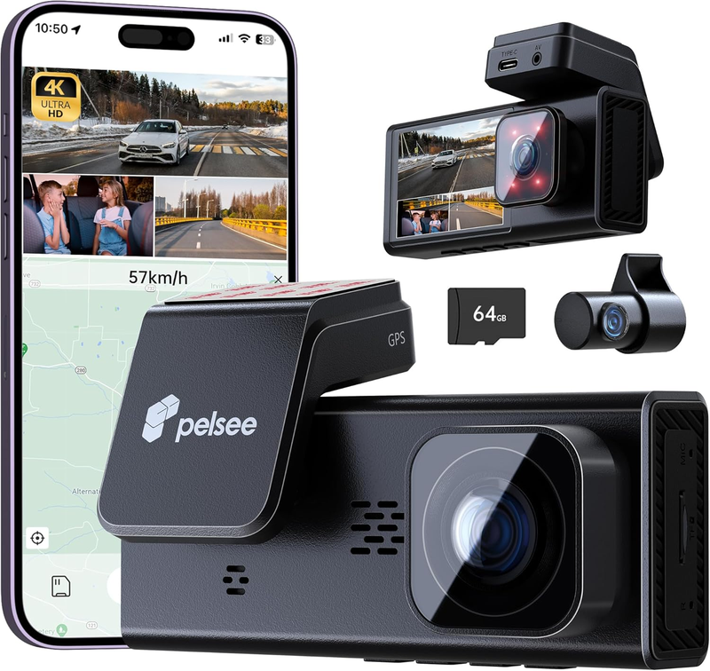 4K 3-Channel Dash Cam Front/Rear Inside WiFi APP ADAS 64GB Card 24H Parking9
