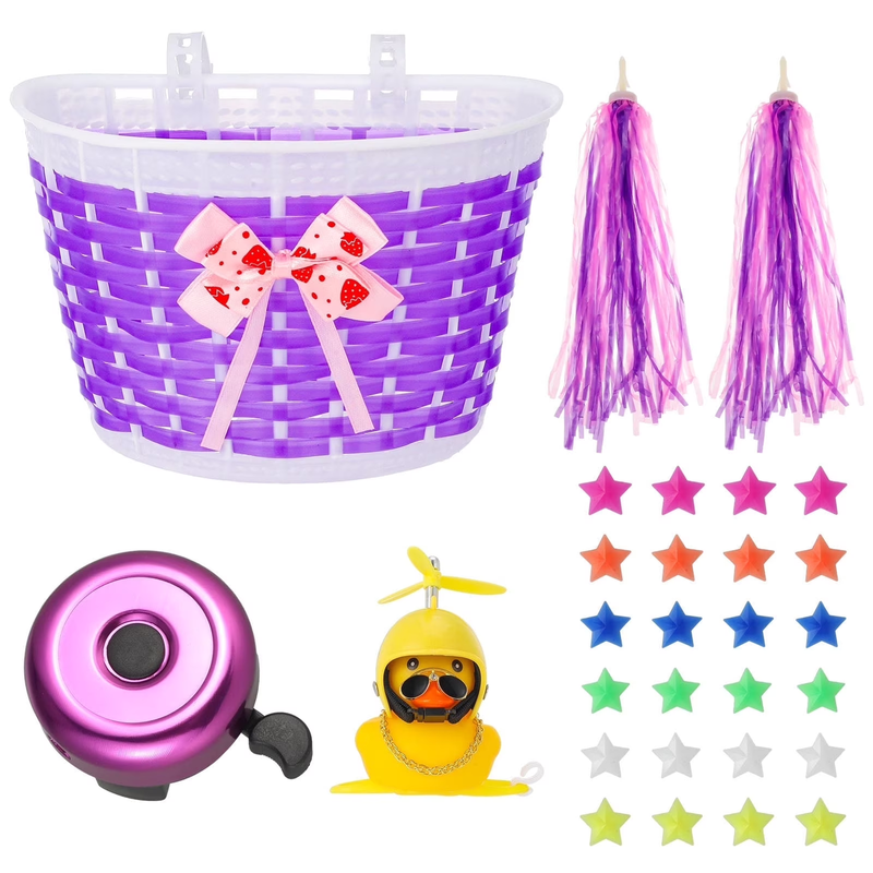 5Pcs Girl'S Bicycle Basket Streamers Set, Kid'S Bicycle Basket, Bike Bell and St10